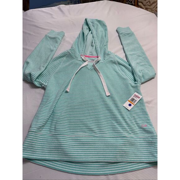 NWT Vineyard Vines Green White Stripe Terry Cloth Towel Hoodie Size Small New - Picture 7 of 10
